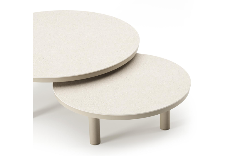 Table de basse Lindo en aluminium beige et sintered stone crema minerale