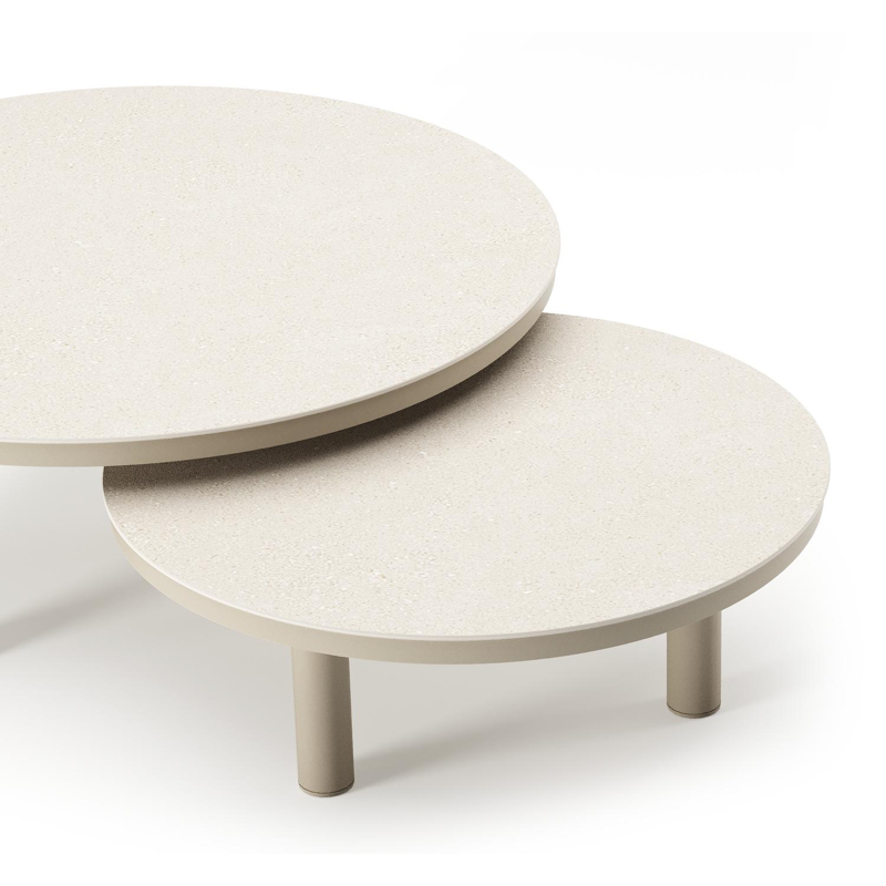 Lindo loungetafel in beige aluminium en sintered stone crema minerale