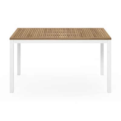 Feltro tuinset in wit aluminium en naturel teak tafelblad met 4 stapelbare Bareto tuinstoelen