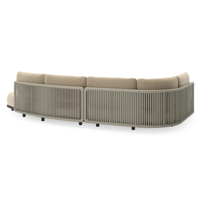 Lomano loungehoek in zwart aluminium en beige verticaal geweven luxe vlakke rope met Althea Camel all weather cosytica