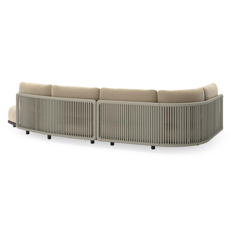 Lomano loungehoek in zwart aluminium en beige verticaal geweven luxe vlakke rope met Althea Camel all weather cosytica