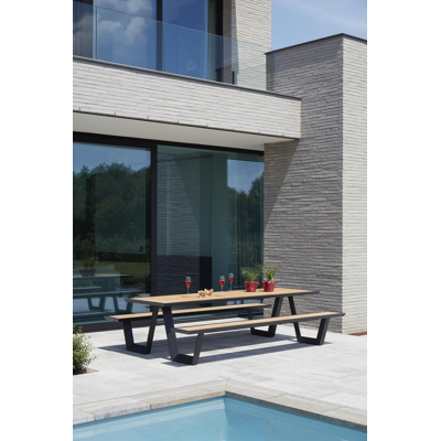 Table de pique-nique Sevilla en aluminium noir et teck - Lg 280 x Larg 175,5 x H 71 cm