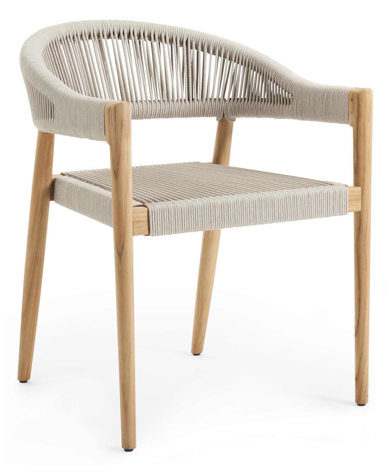 Tribola tuinstoel in teak en beige verticaal geweven ronde rope 