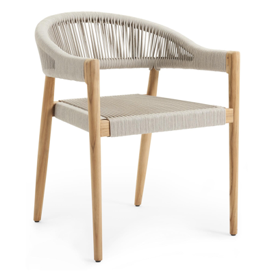 Tribola tuinstoel in teak en beige verticaal geweven ronde rope 