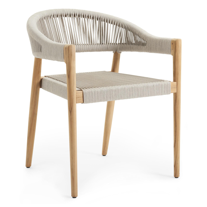 Tribola tuinstoel in teak en beige verticaal geweven ronde rope 