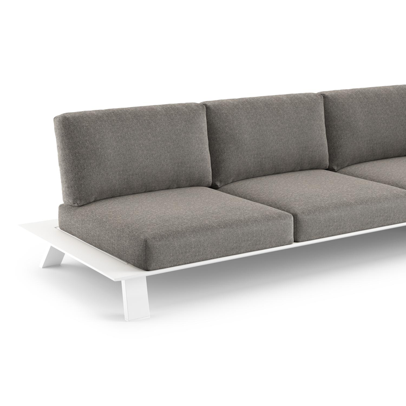 Salon de jardin Cesano en aluminium blanc et coussin en all weather Sunbrella® luxe chartres drizzle