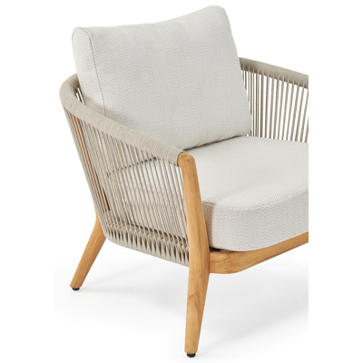 Fauteuil de jardin Orso 2 x 1-pl en teck et corde beige avec coussin en all weather sunbrella® luxe lopi marble