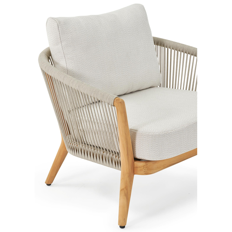 Fauteuil de jardin Orso 2 x 1-pl en teck et corde beige avec coussin en all weather sunbrella® luxe lopi marble