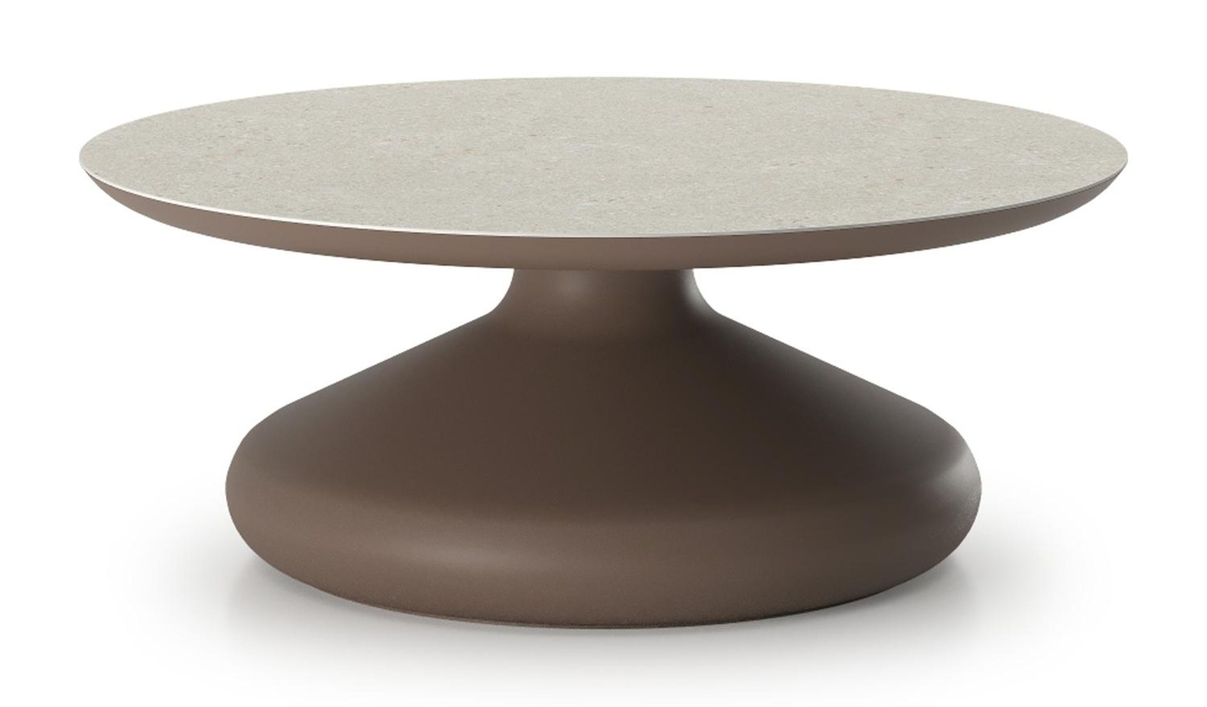 Table de basse Bomero ronde en aluminium taupe et céramique pleine Shilin - Diam. 84 x Haut. 32 cm