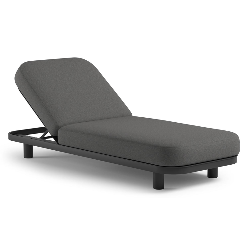 Chaise longue réglable Donato en aluminium noir et coussin en all weather Sunbrella® luxe heritage slate