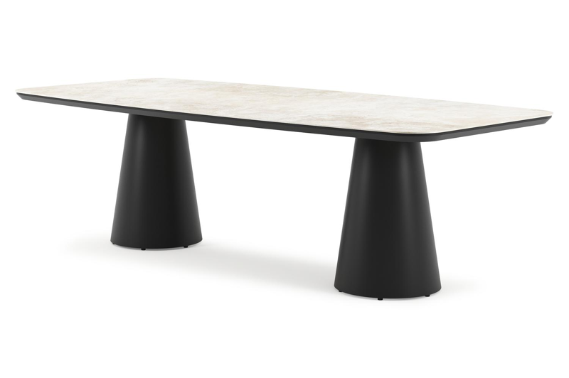 Donato tuintafel bootvorm in zwart aluminium en volkeramiek Rapolano L 255 x B 115 cm