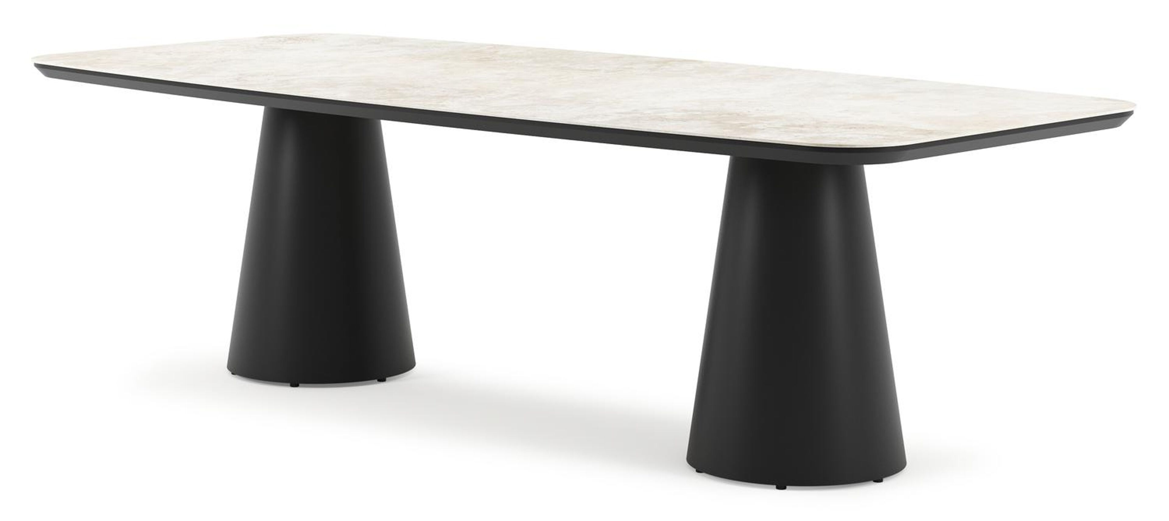 Donato tuintafel bootvorm in zwart aluminium en volkeramiek Rapolano L 255 x B 115 cm
