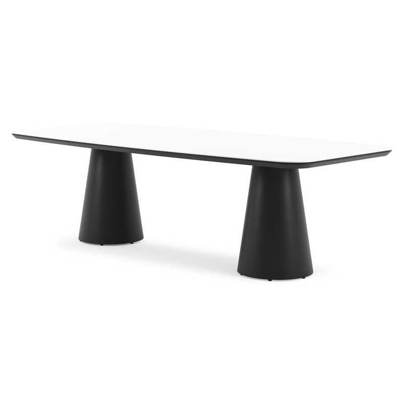 Table de jardin Donato forme de bateau en aluminium noir et céramique pleine Arctic White - Lg. 255 x Lrg. 115 x Haut. 73 cm