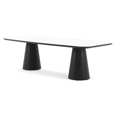 Table de jardin Donato forme de bateau en aluminium noir et céramique pleine Arctic White - Lg. 255 x Lrg. 115 x Haut. 73 cm