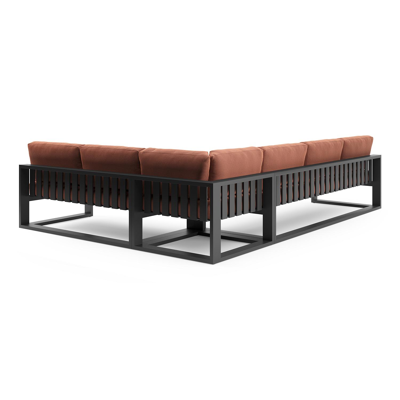 Verato loungehoek in zwart aluminium met heritage rust all weather sunbrella® luxe kussen