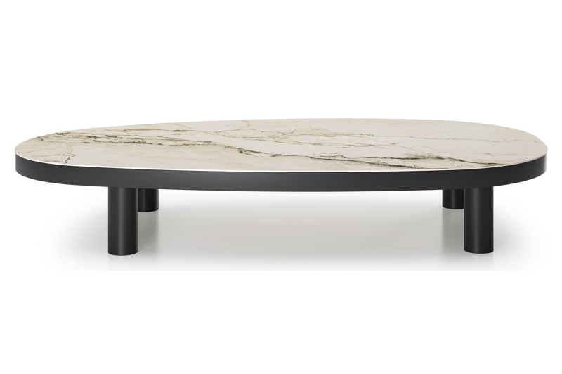 Donato loungetafel in zwart aluminium en colorado dunes volkeramiek - L 151 x B 90 x H 25 cm