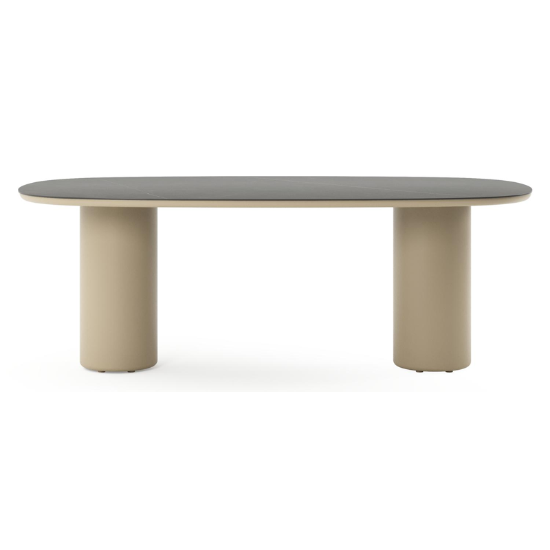 Amico tuintafel bombo in beige aluminium en volkeramiek Calatorao - L 210 x B 110 x H 73.5 cm