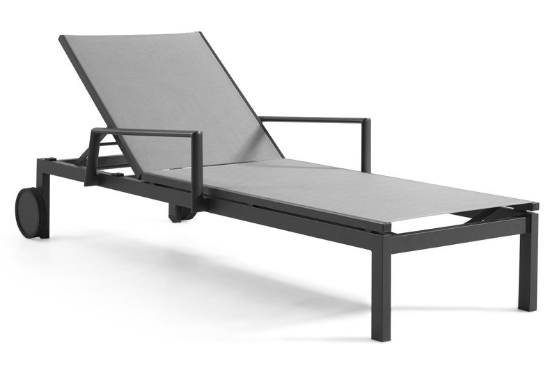Caravelle verstelbaar ligbed in zwart aluminium met grijs textilene met armleuning