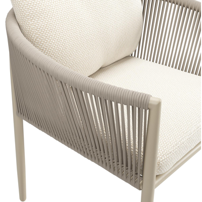 Organo tuinstoel in zwart aluminium en beige verticaal geweven luxe vlakke rope met stoelkussen in All Weather Cosytica Althea Off White