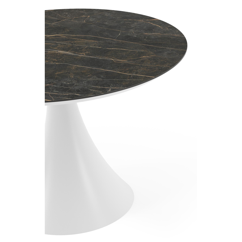 Table de jardin Fano ronde en aluminium blanc et céramique pleine Black Obsession - Diam. 110 x Haut. 75 cm
