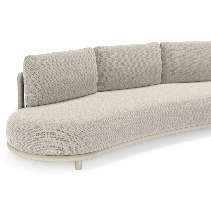 Salon de jardin Lomano en aluminium beige et corde luxe plate tissÃ©e verticalement beige et coussins en all weather solica Firenze Sand