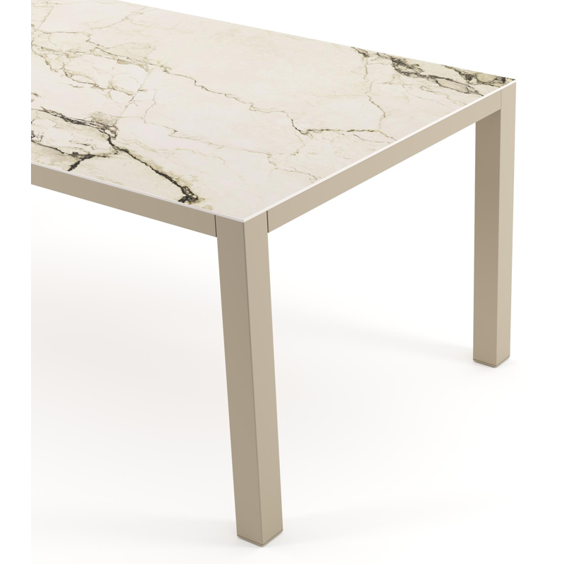 Table de jardin Como rectangulaire en aluminium beige et céramique pleine Colorado Dunes - Lg. 200 x Lrg. 100 x Haut. 73 cm
