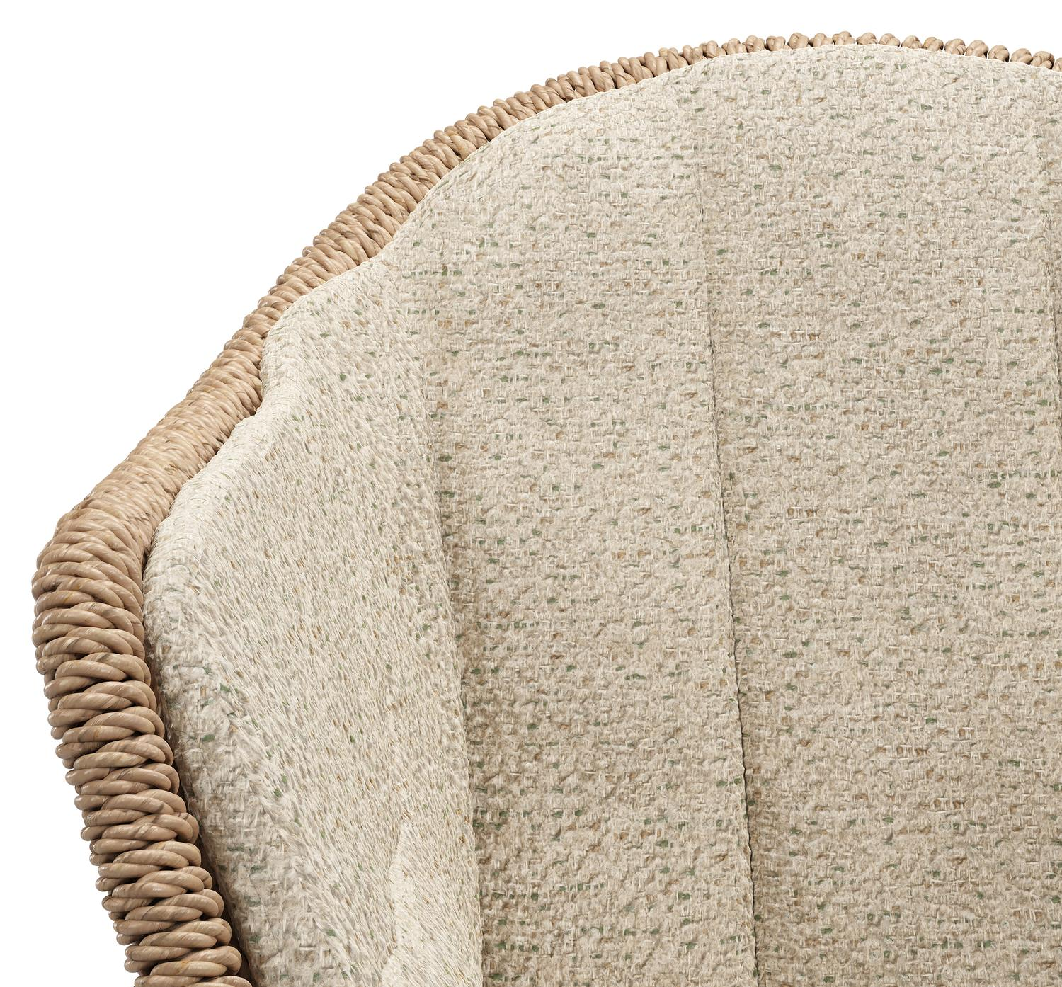 Chaise de jardin Pagino en aluminium blanc et résine tressée ronde naturel avec coussin en bora forest all weather cosytica