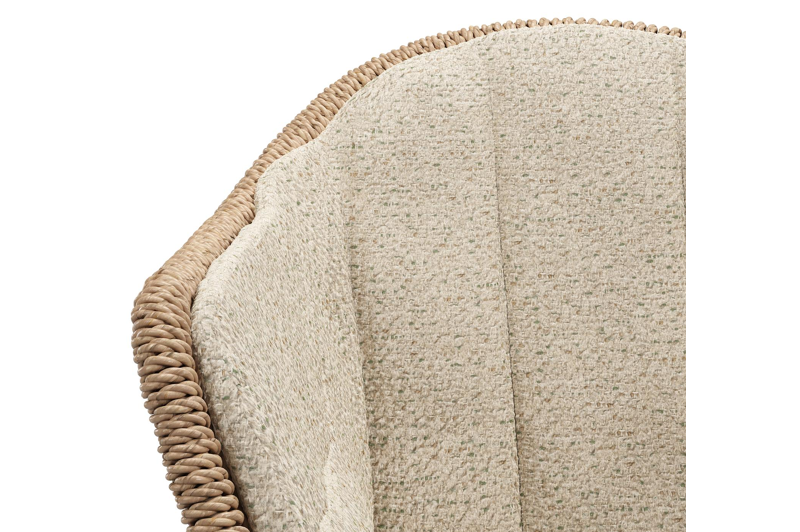 Pagino tuinstoel in wit aluminium en naturel ronde wicker met kussen in bora forest all weather cosytica