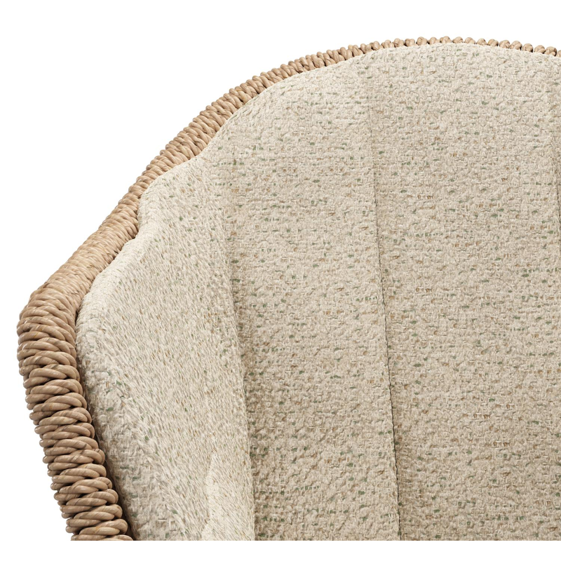 Pagino tuinstoel in wit aluminium en naturel ronde wicker met kussen in bora forest all weather cosytica