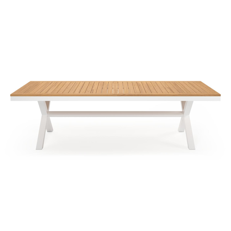 Reza rechthoekige tuinset in wit aluminium en teak natural finish met 10 Madura tuinstoelen