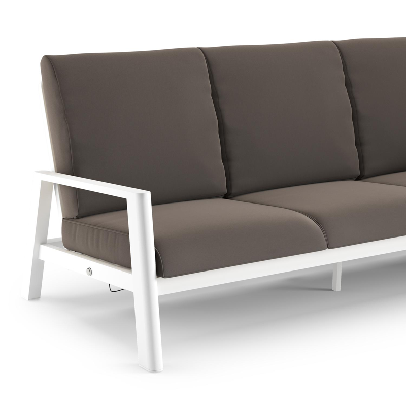 Cirello loungebank in wit aluminium met natte nature grey all weather sunbrella® luxe kussen