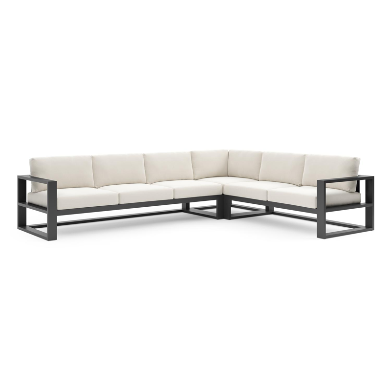Verato loungehoek in zwart aluminium met savane white all weather sunbrella® luxe kussen