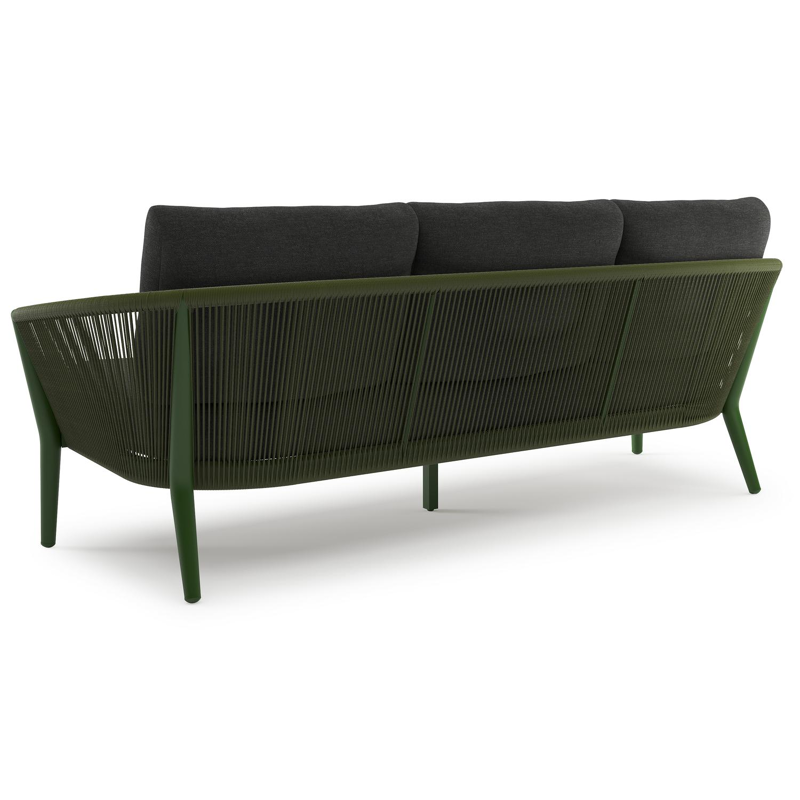 Orso loungeset in groen aluminium en groen verticaal geweven ronde rope met Chartres Sooty all weather sunbrella® luxe kussen