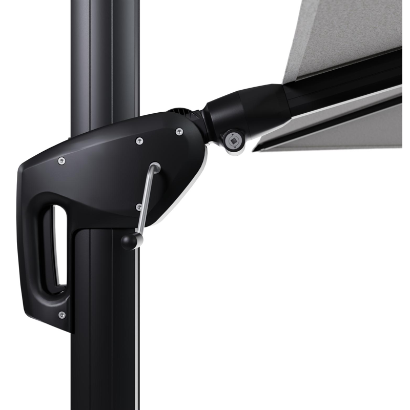 Parasol pendant Minore avec fonction tilt en aluminium noir et toile de parasol en All Weather Solica Ego Birch  - Lg.1: 280 x Lg.2: 370 cm (sans pied de parasol