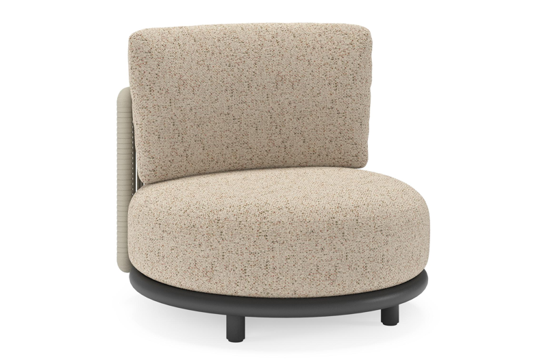 Lomano loungestoel in zwart aluminium en beige verticaal geweven luxe vlakke rope met Bora Jungle all weather cosytica