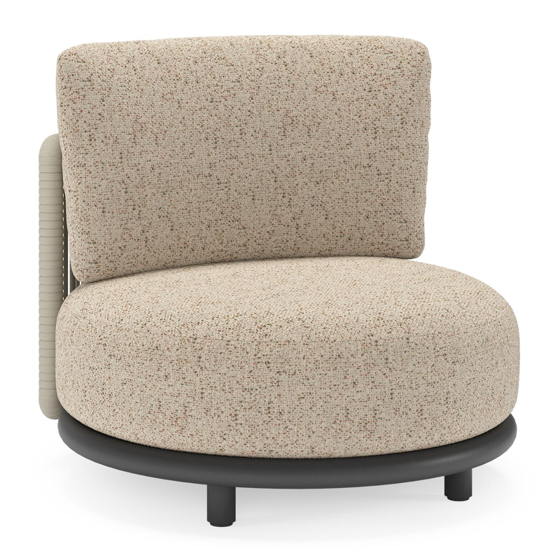 Lomano loungestoel in zwart aluminium en beige verticaal geweven luxe vlakke rope met Bora Jungle all weather cosytica