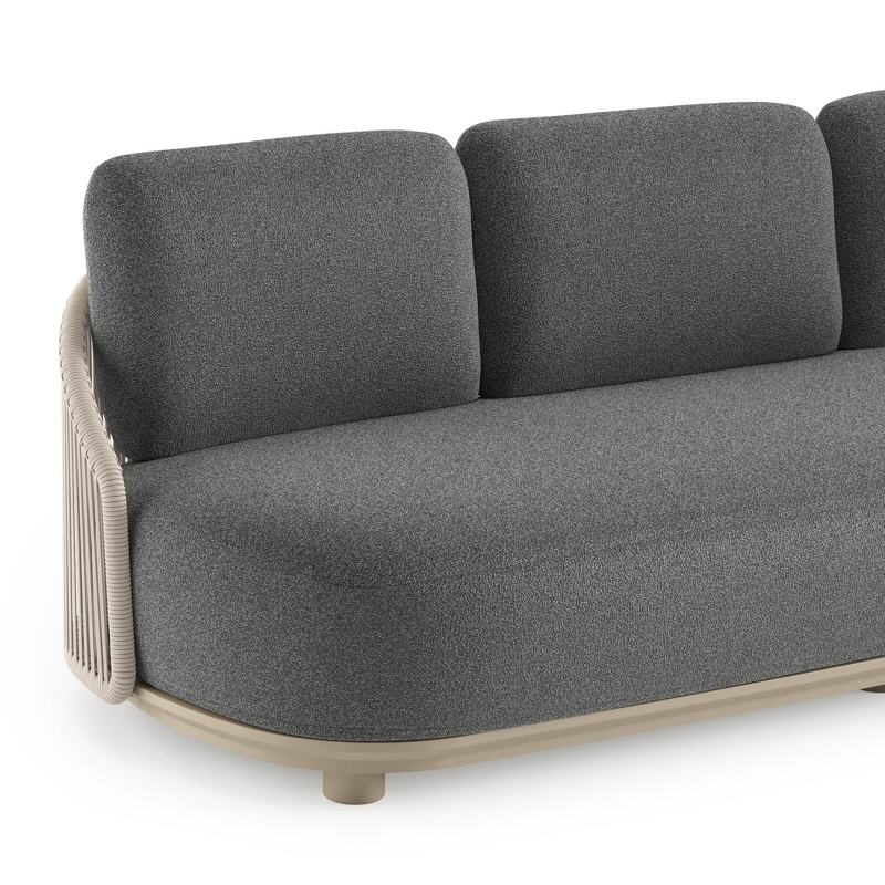 Salon de jardin Vadelo en aluminium beige et corde ronde tissée verticalement beige et coussins en all weather cosytica catania black