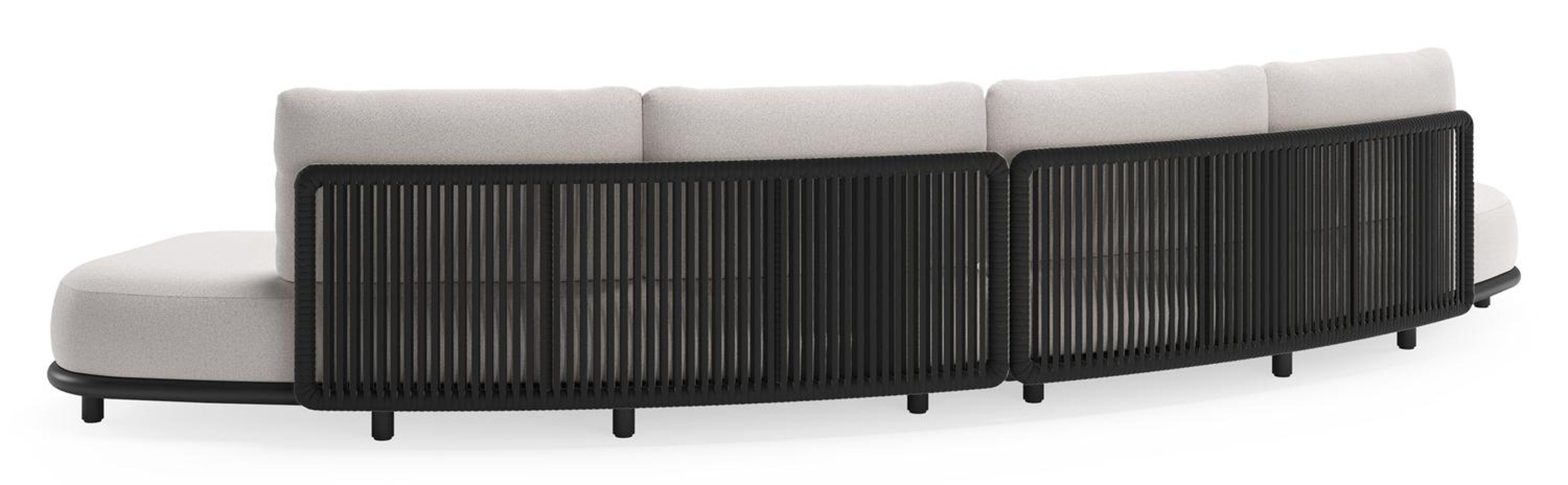 Lomano loungebank in zwart aluminium en beige verticaal geweven luxe vlakke rope met ego eggshell all weather solica kussen