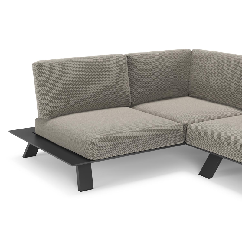 Cesano loungehoek in zwart aluminium met lopi charcoal all weather Sunbrella® luxe kussen