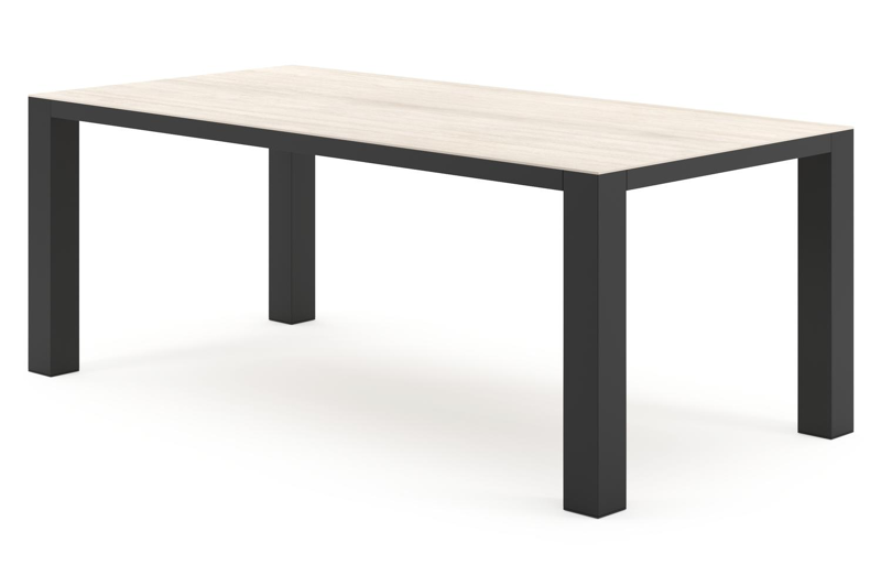 Table de jardin Nano rectangulaire en aluminium noir et céramique pleine Travertino Bianco - Lg. 200 x Lrg. 100 x Haut. 75 cm