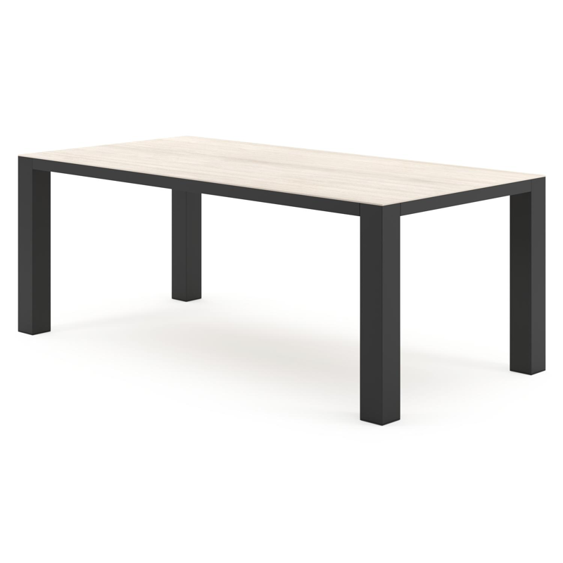 Table de jardin Nano rectangulaire en aluminium noir et céramique pleine Travertino Bianco - Lg. 200 x Lrg. 100 x Haut. 75 cm