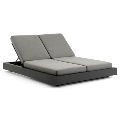 Como verstelbaar dubbel ligbed in zwart aluminium met natte charcoal chine Sunbrella® Premium kussen