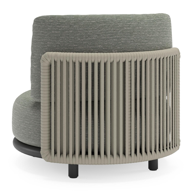Fauteuil de jardin Lomano en aluminium noir et corde luxe plate tissée verticalement beige et coussins en all weather sunbrella® luxe Tundra Red