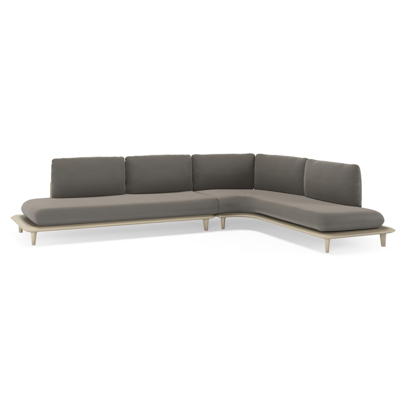 Bomero loungehoek in beige aluminium met natte dark taupe all weather sunbrella® luxe kussen