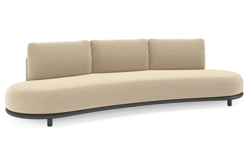 Lomano loungebank in zwart aluminium en beige verticaal geweven luxe vlakke rope met Althea Camel all weather cosytica