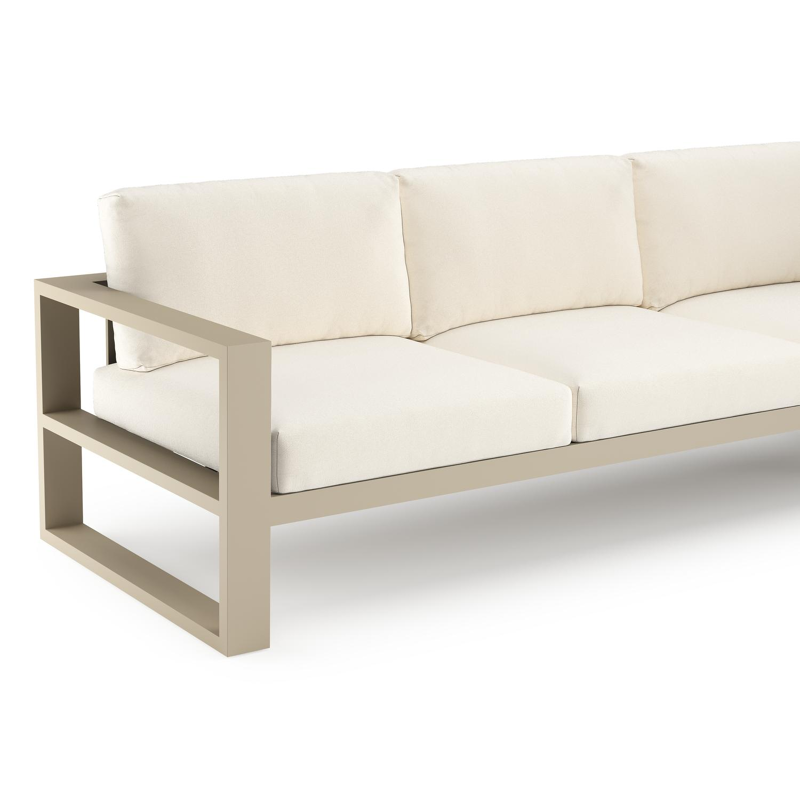 Verato loungehoek in beige aluminium met natte white all weather sunbrella® luxe kussen