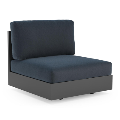 Como loungestoel in zwart aluminium met heritage indigo all weather sunbrella® luxe kussen