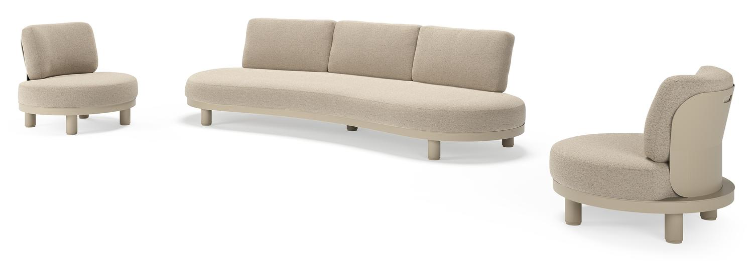 Donato loungeset in beige aluminium met all weather cosytica Marbella Beige kussen