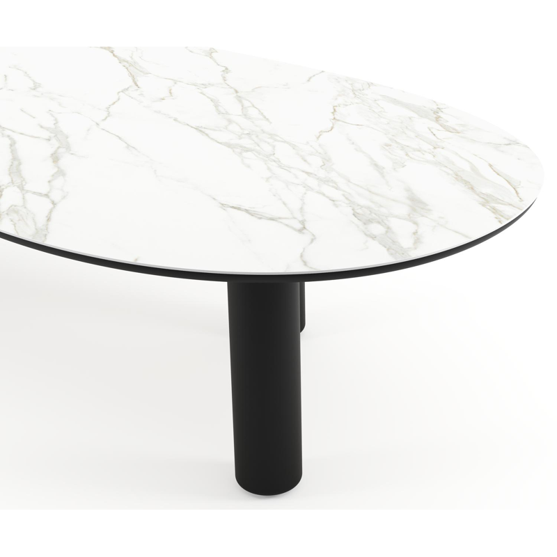 Amico tuintafel organisch in zwart aluminium en volkeramiek Calacatta - L 320 x B 145 x H 74 cm