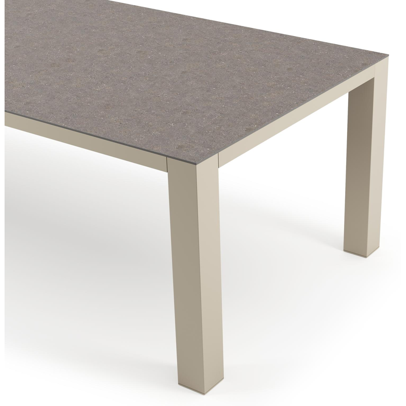 Table de jardin Nano rectangulaire en aluminium beige et céramique pleine Wulong - Lg. 280 x Lrg. 110 x Haut. 75 cm